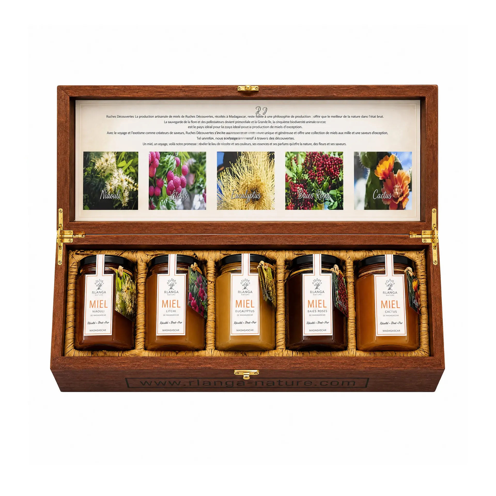 La Collection de 5 Miels 250g - Coffret en Bois